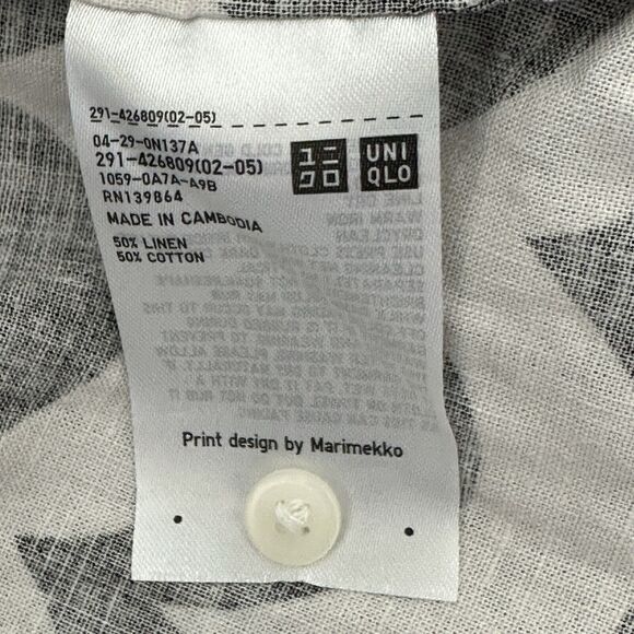 Marimekko X Uniqlo Small Black White Wave Print Linen Blend Shirt Midi Dress - Picture 5 of 10